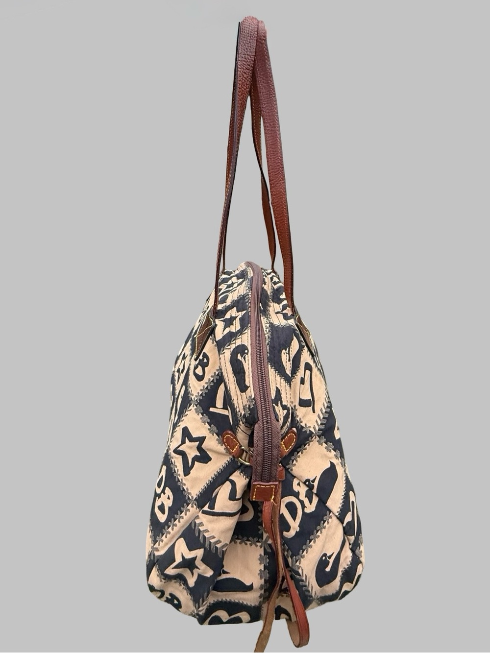 Vintage Y2K Dooney & Bourke Navy Patchwork Doodle Satchel - Picture 3 of 8